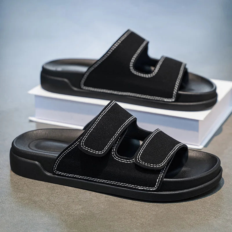 Birkent Men's Sandals Summer 2026 Outdoor Sports Beach Flat Slippers Thick Bottom Anti-slip Wear-resistant Casual Slip-ons