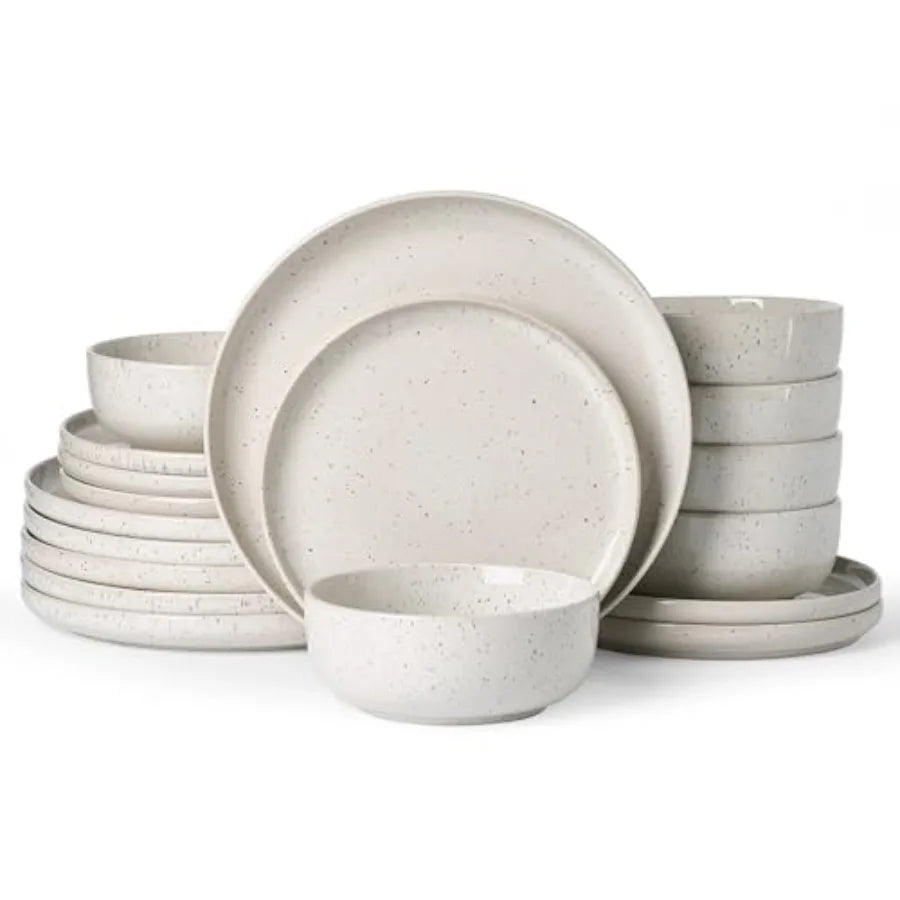 Meteor Plates and Bowls Sets, 18-Piece Stoneware Dinnerware Sets, Dishes Set for 6, Microwave and Dishwasher Safe Tableware