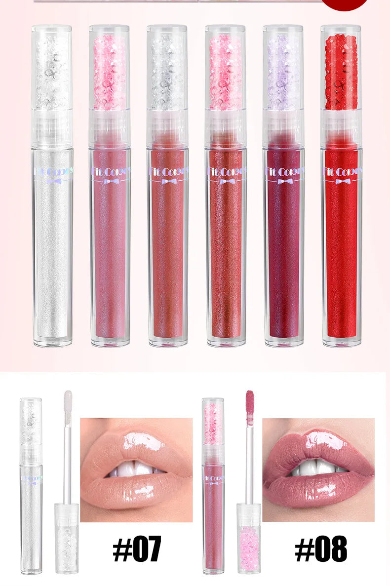 Pearlized Diamond Lip Oil Gloss Set 6 Shades Waterproof Moisturizing High Shine Lipgloss Luxe Gift Box for Women