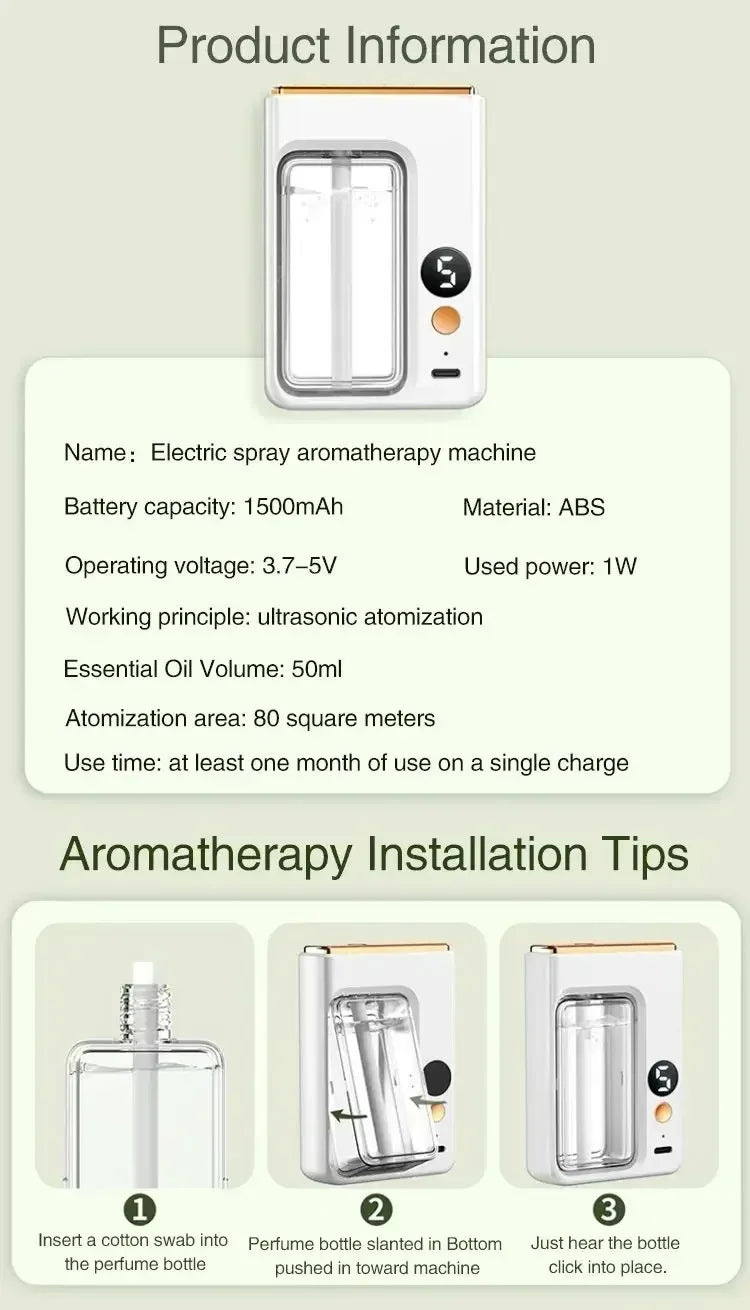 Aromatherapy Diffuser Machine with Display Wireless Wall Hanging Portable Automatic Fragrance Spray Bathroom Deodorization Air