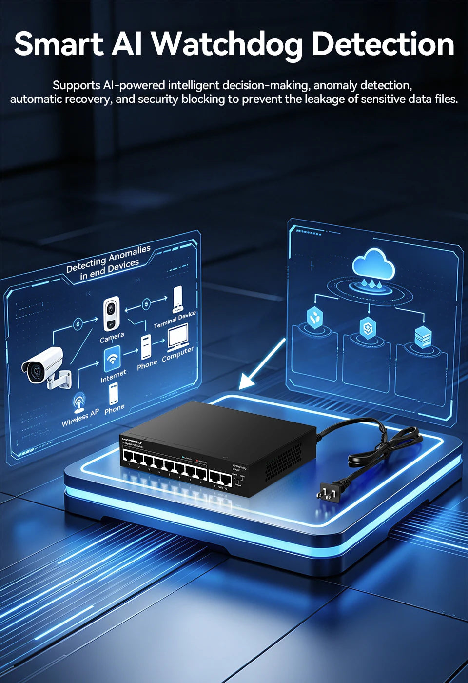 HORACO 8 Port Gigabit POE Switch 1000Mbps Active POE Network Switch for IP Camera,NVR,Surveillance,CCTV,POE Camera