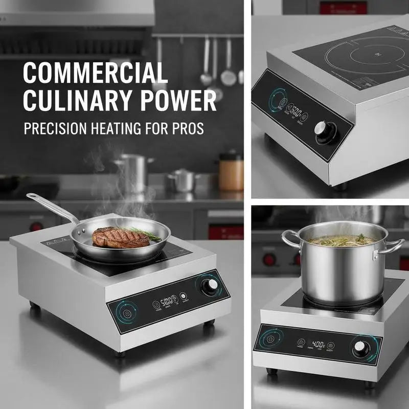 Portable Induction Cooktop, 5000W Commercial Induction Burner with 16 Temperature Settings, Stainless Steel Countertop Induction Hot Plate with 4H Timer, Child Lock, for Restaurant Cooking