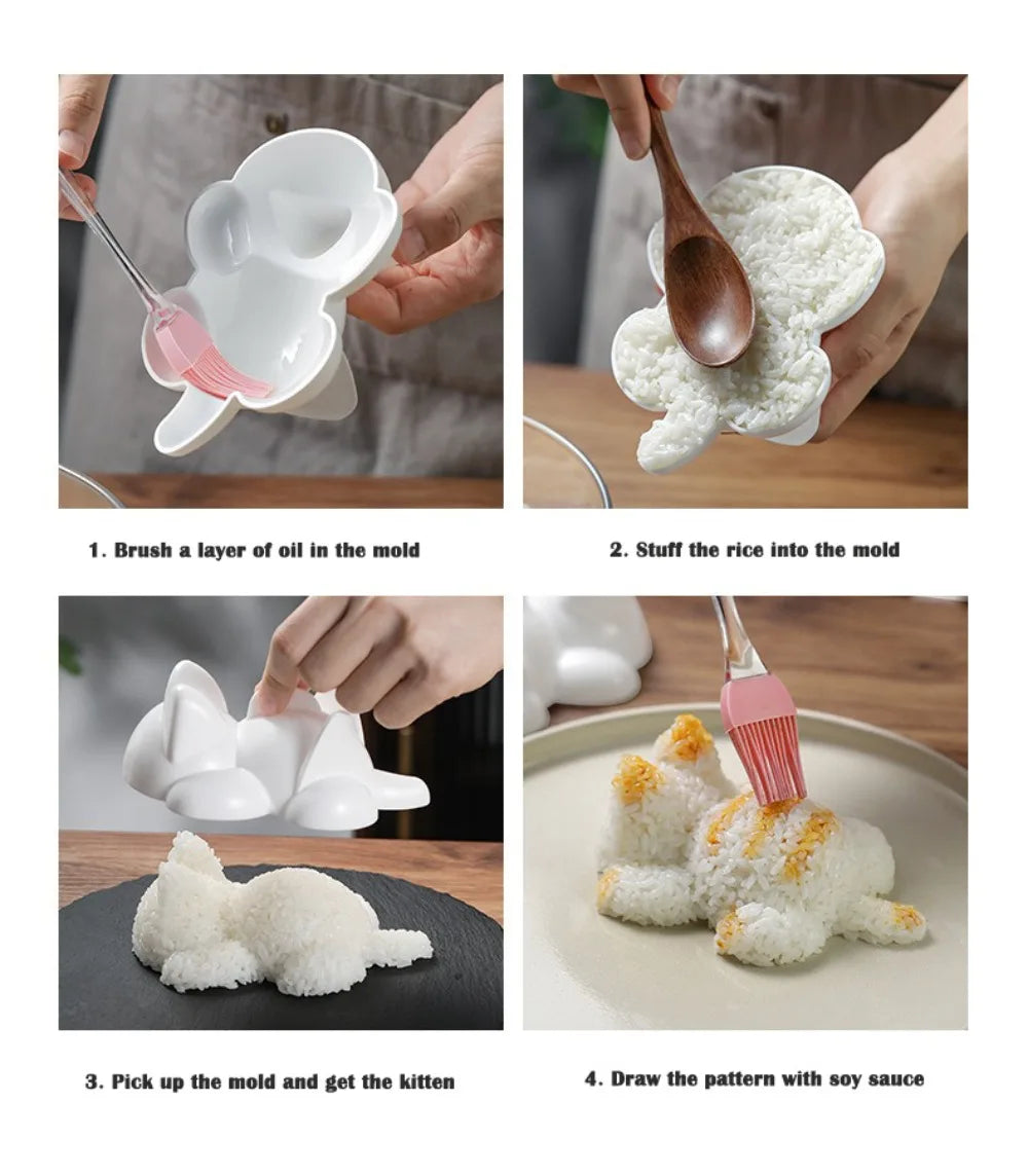 Cute Cat Animals Shape Sushi Molds Plastic Kids Rice Mashed Potato Pumpkin Mash Molds Baking DIY Tools Supplies Kitchen Gadgets