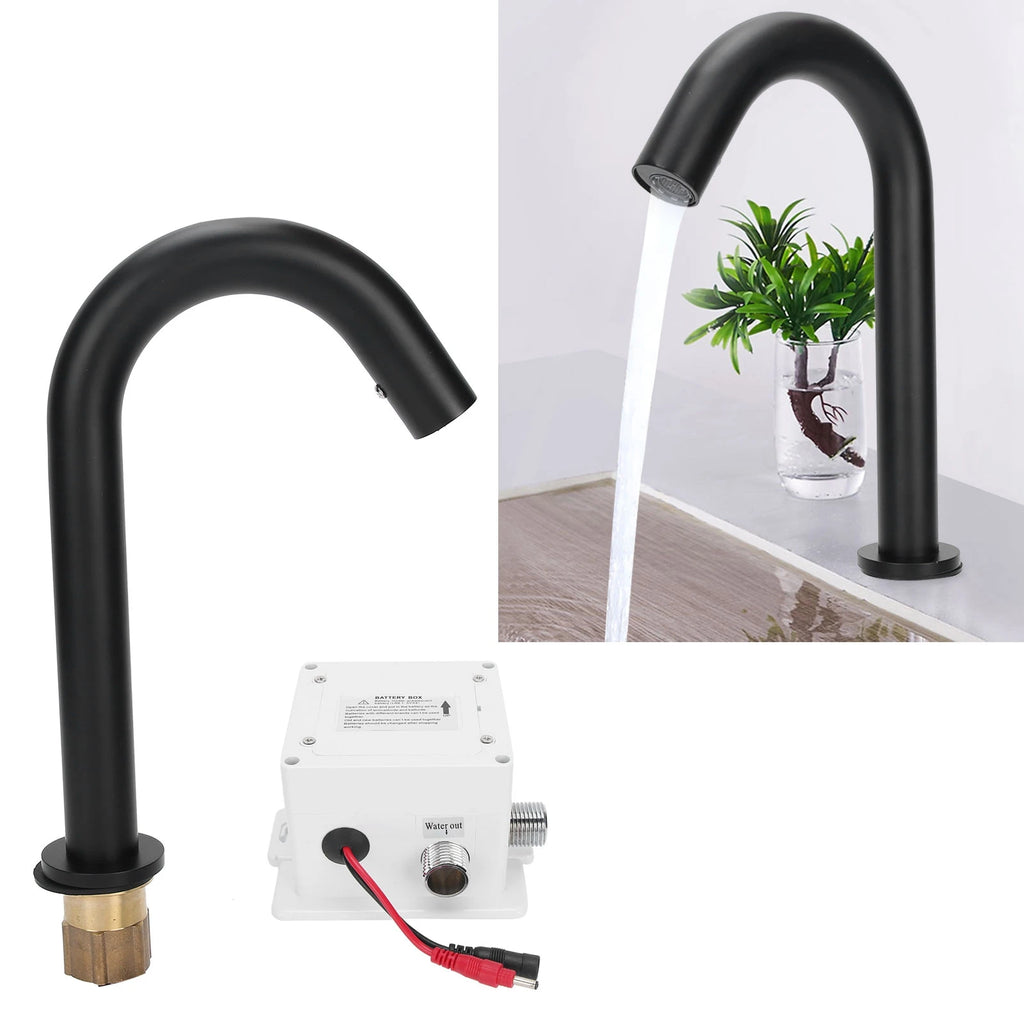 Basin Faucet G1/2 Black Sensor Faucet Copper Vertical Intelligent Automatic Washbasin Tap Kitchen Sink Faucet Single Cold Faucet