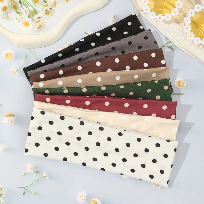 Hot Sale! Polka Dot Yoga Elastic Headband Fashionable Travel Vacation Makeup Headband Sports Fitness Sweat-absorbent Hairband