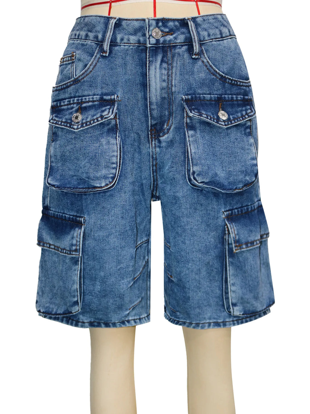 Shorts Women Knee Length Cargo Jeans Multiple Pockets High Waist Washed Distressed Streetwear 2025 Summer Denims Short Pants