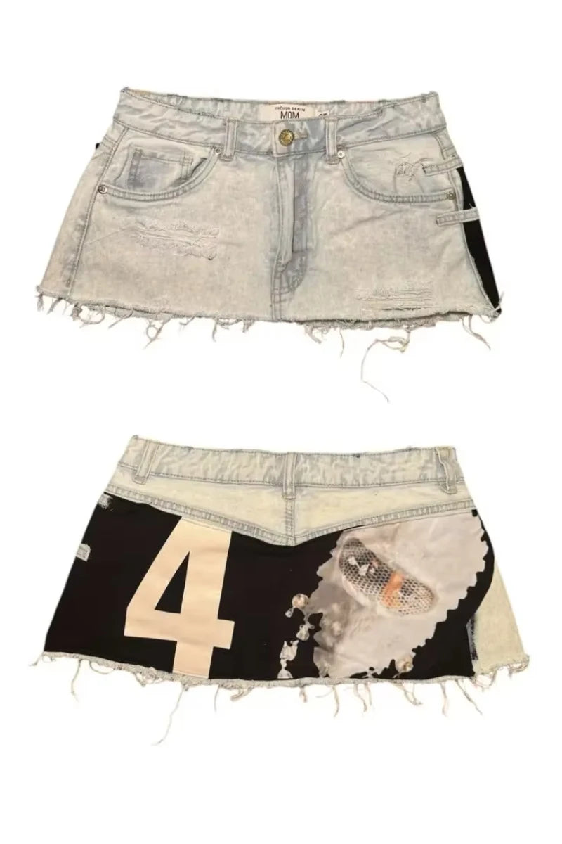 Y2K American New Camouflage Washed Old Baggy Denim Shorts Women Gothic Punk Hip Hop Popular Joker Wide Leg Shorts