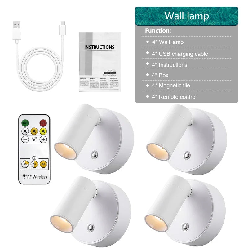 Dual Intelligent Control LED Light Magnetic USB Rechargeable Wall Lights Spotlight Stepless Dimmable Corridor Lamp Bedside Lamp