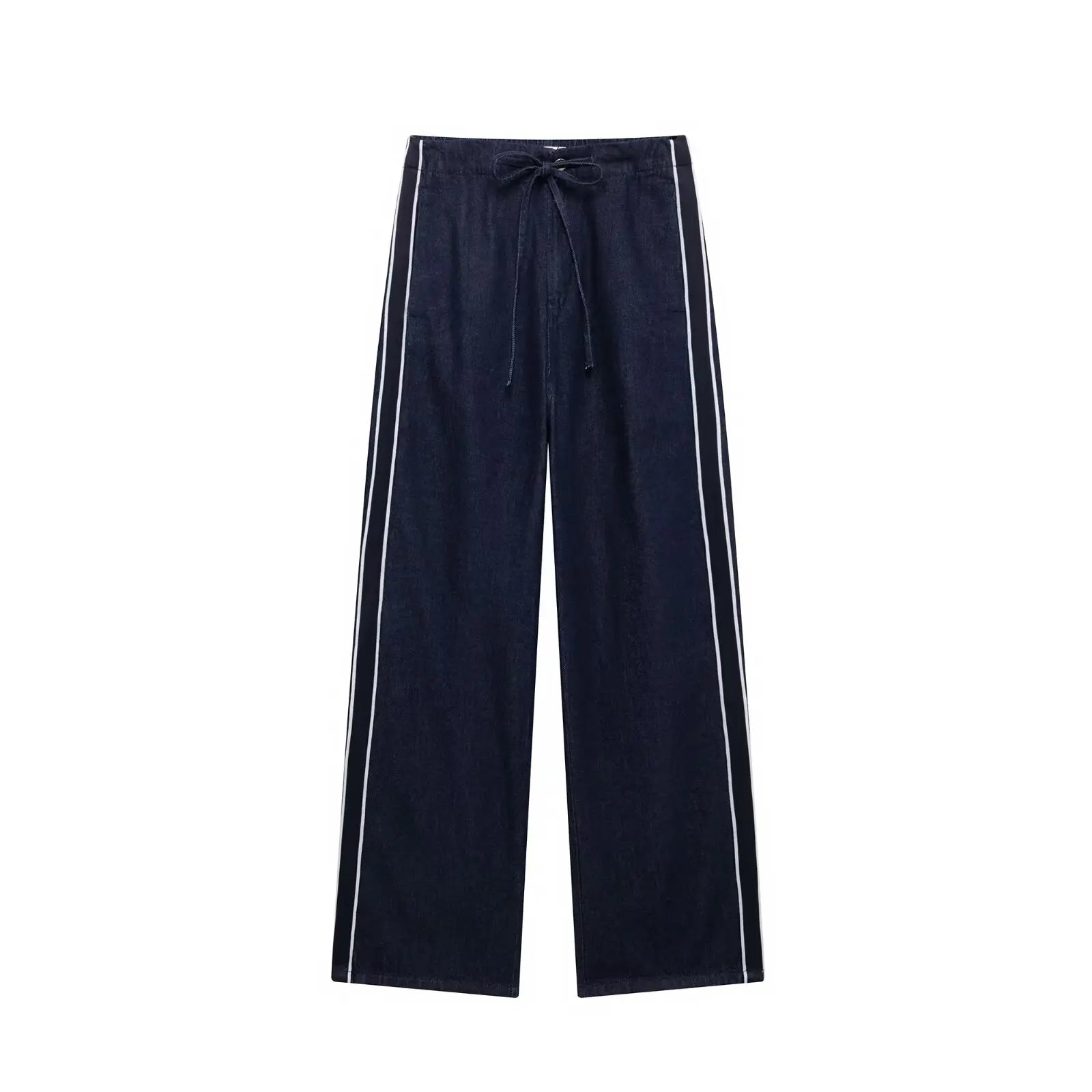 KONDALA Women High Street Denim Set Spring Fall Trendy Side Stripe Stand Collar Zipper Jacket Lace-up Pant 2026 Casual Pants Set