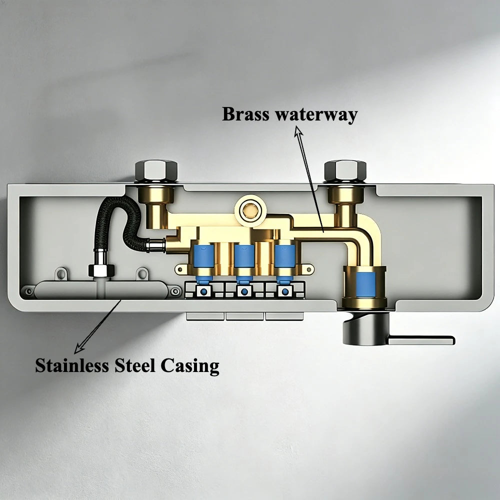 Rainlfall Pressurized Shower Set Three Functions Wall Mounted Bathroom Shower Faucet Set Brass Shower System Set with Piano Key