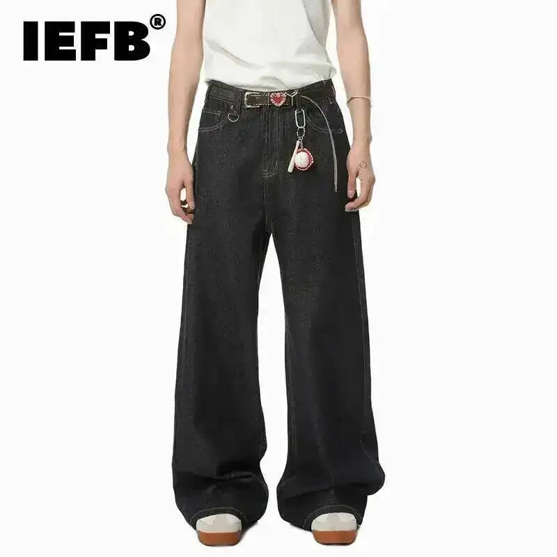 IEFB Men's Straight Denim Pants New Cleanfit Solid Color Korean Version Wide Leg Versatile Casual Jeans Trend New Autumn  9C1519