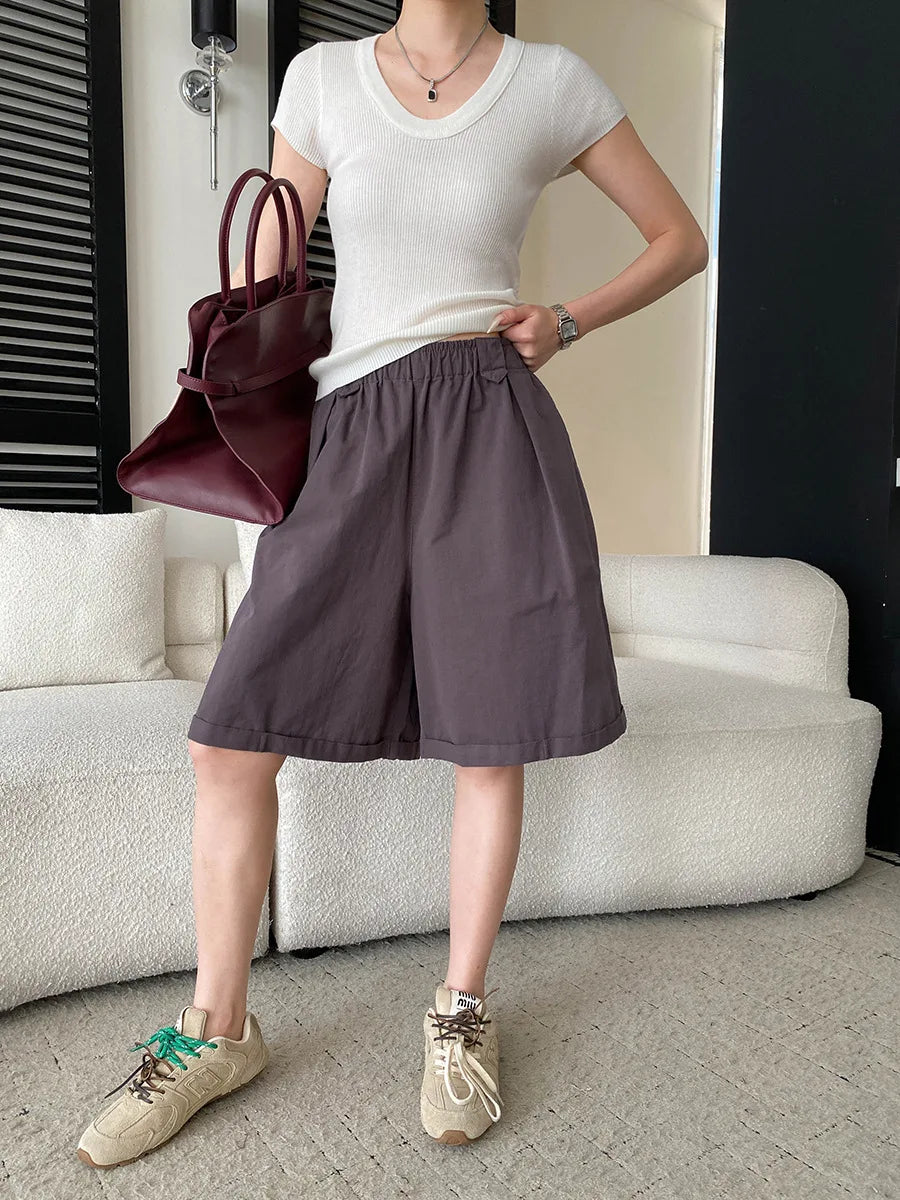 Summer women's relaxed loose wide leg A-line casual shorts versatile