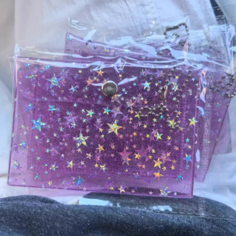 Transparent Laser Star Card Bag Children's Coin Purse Mini Cute Wallet for Women Cash Credit Card Holder Organizer