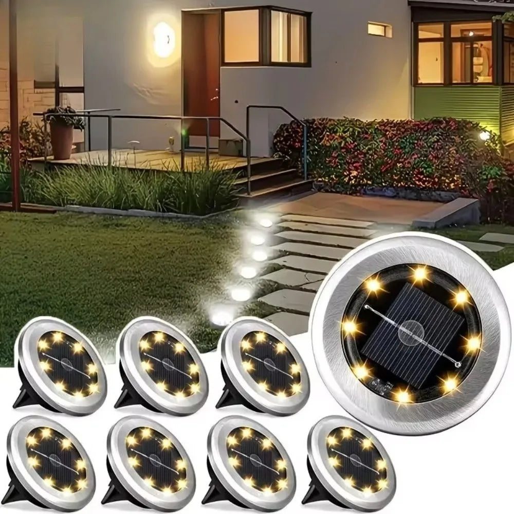 New Solar-powered Path Lights LED Stainless Steel Courtyard Lawn Lights Lighting Tools Garden Ground-mounted Light