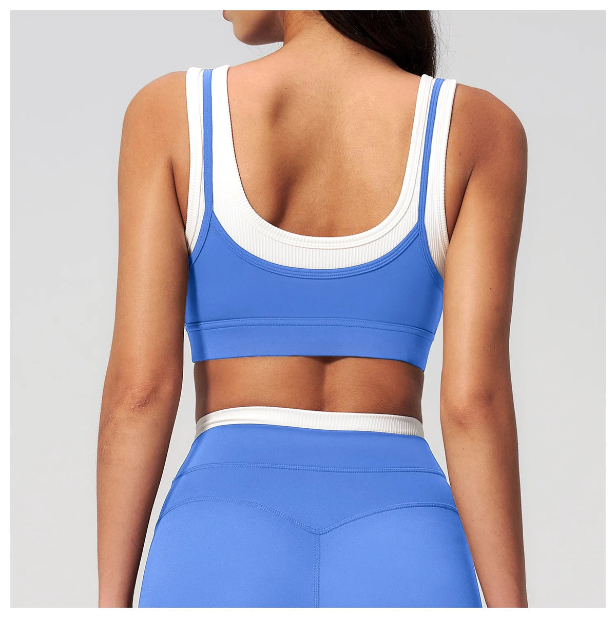 Custom LOGO Women's Naked Fake Two-piece Sports Vest Threaded Contrast Yoga Bra Running Fitness Clothing Top
