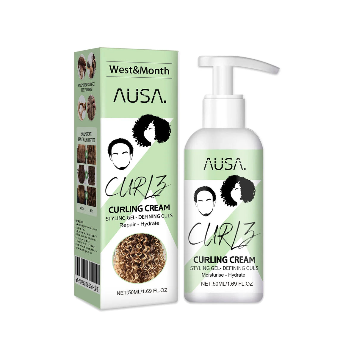 Curling Cream Curl Defining Styling Lotion Moisturizes Repairs Dry Hair Tames Frizzy Waves Daily Portable Curly Hair Styling 50m