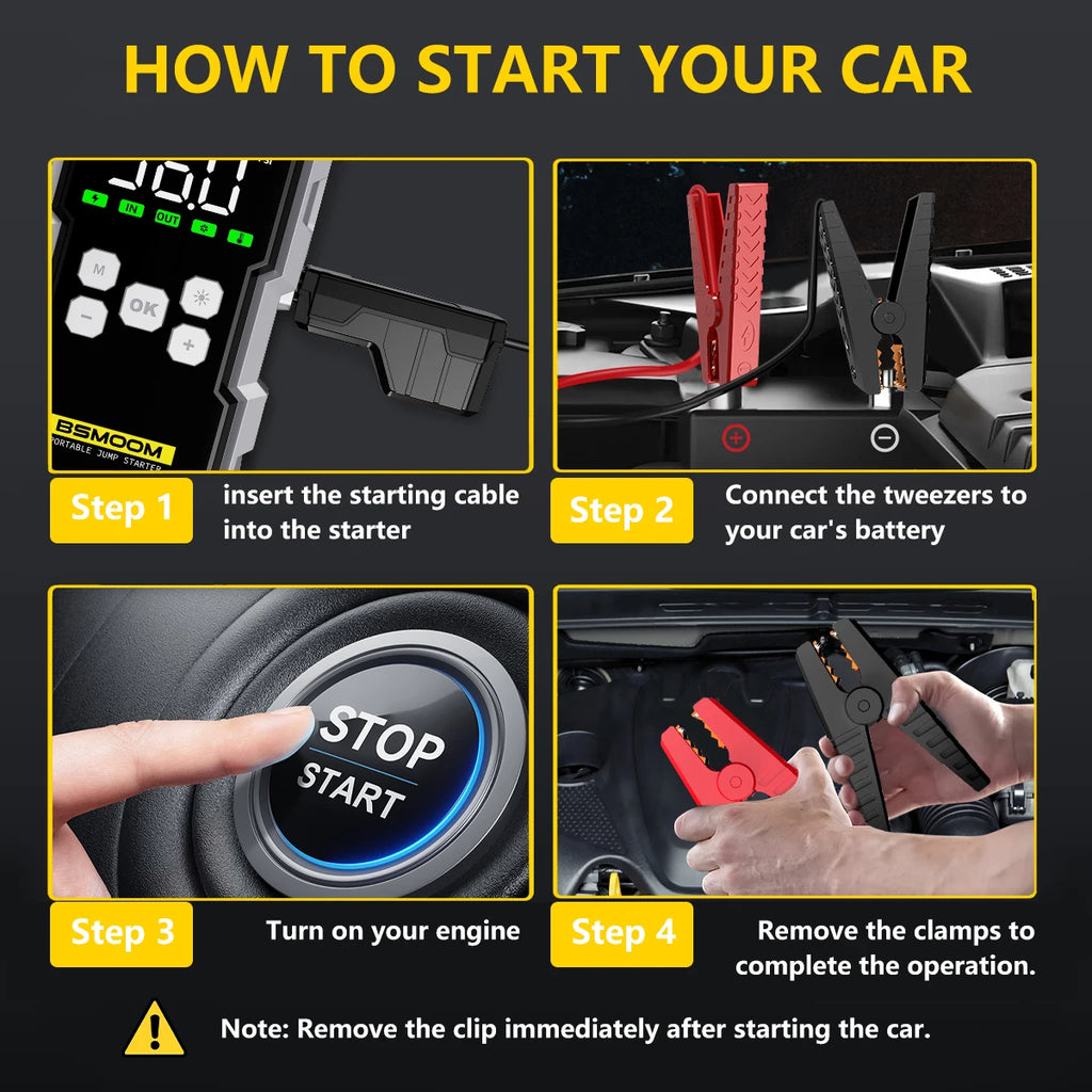 Car Jump Starter With Air Compressor LCD Screen 21800mAh Portable Booster Charger ,6000A Powerful Car Battery Starting Device,Car Battery ChargerFor12V(ALL Gas/10L Diesel) Start The Car Quickly, USB Input/output, LED Emergenc