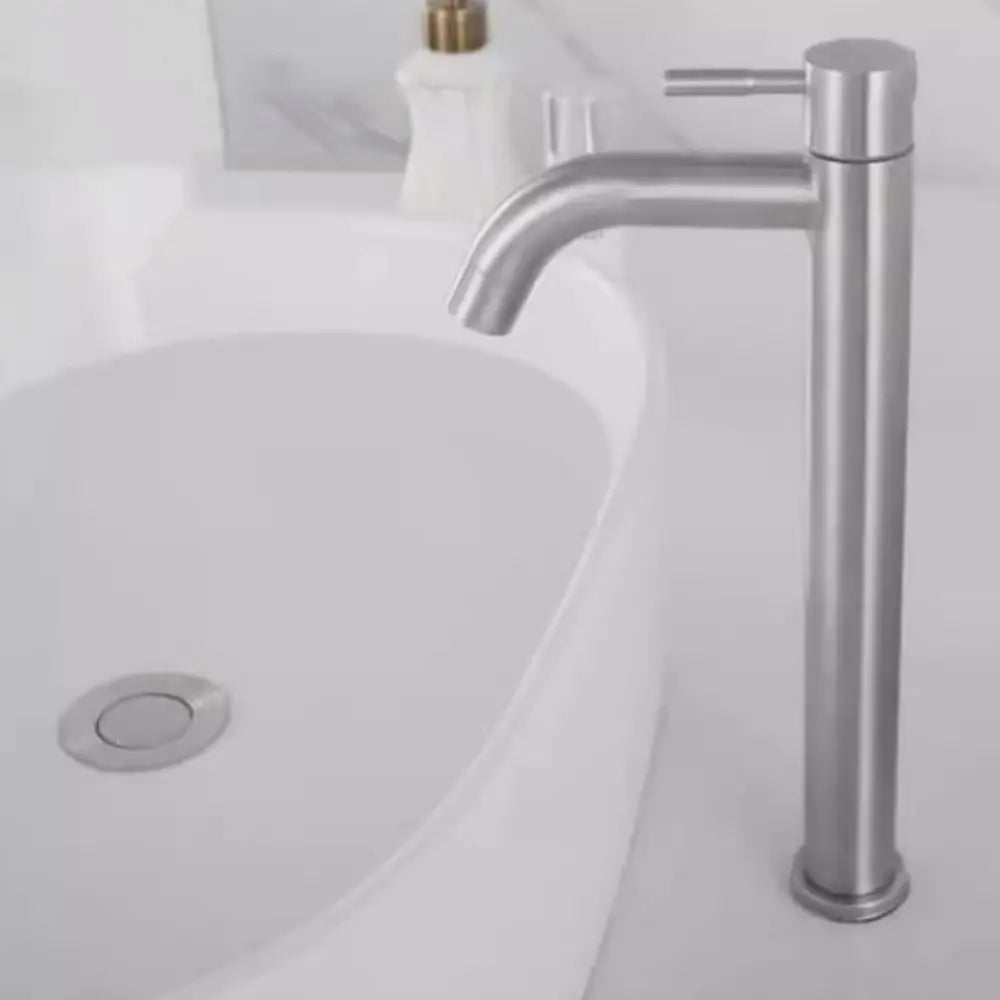 Stainless Steel Heighten Washbasin Faucet Silver/Black Quick Open Single Cold Faucet Rust-proof Sink Water Tap Bathroom Counter