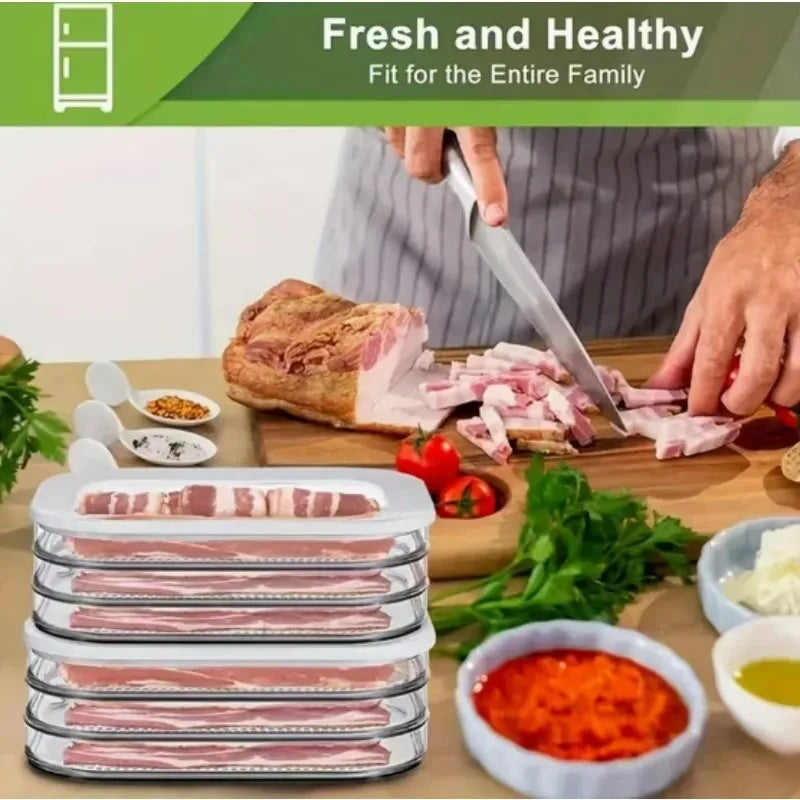 Meal Prep Containers Stackable Food Storage Boxes with Lid Meat Container for Fridge Bacon Lunch Meat Container for Refrigerator