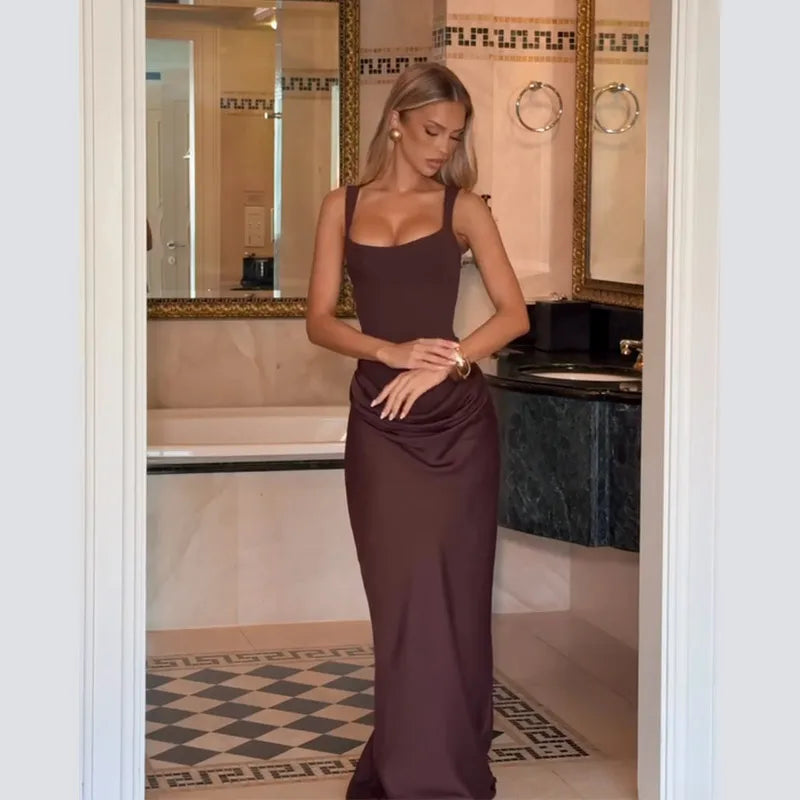 Elegant Yellow Strapless Pleated Long Dress Women Chic Solid Sleeveless Waist Cinching Split Gown 2026 Lady Evening Party Robes