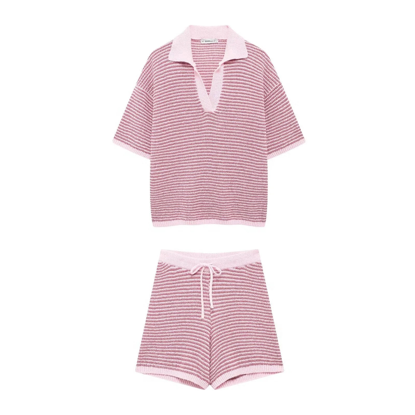 Holiday Retro Shorts Suit Summer New Women V Neck Knitted Tops Casual Lace Up Shorts Korean Fashion 2 Piece Sets Womens Outfits