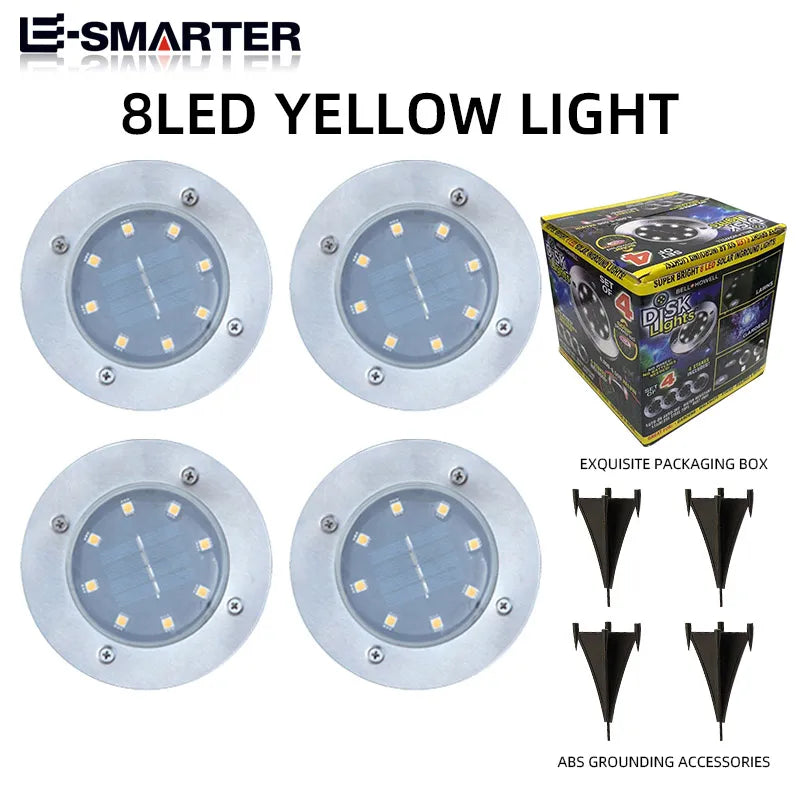 4/8LED Solar Underground Light Solar Power Disk Lamp Waterproof Outdoor Spotlight Buried Deck Light Lawn Garden Decoration