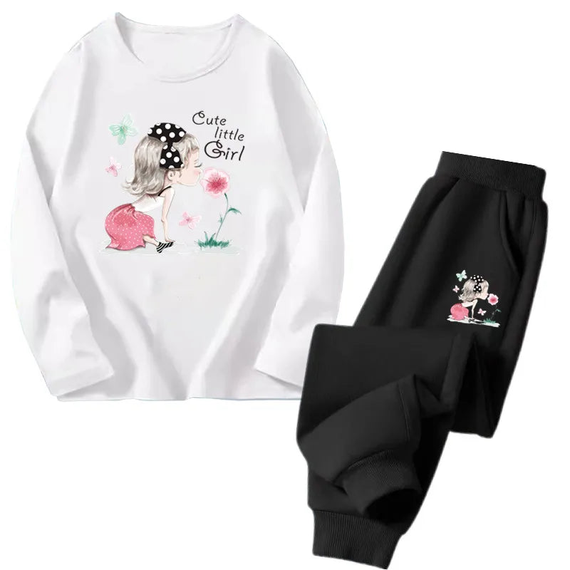 Spring Autumn Toddler Girls Fashion Set Kawaii Print Long Sleeve T-Shirt And Pants Two-Piece Casual Clothing Outfit for Girls