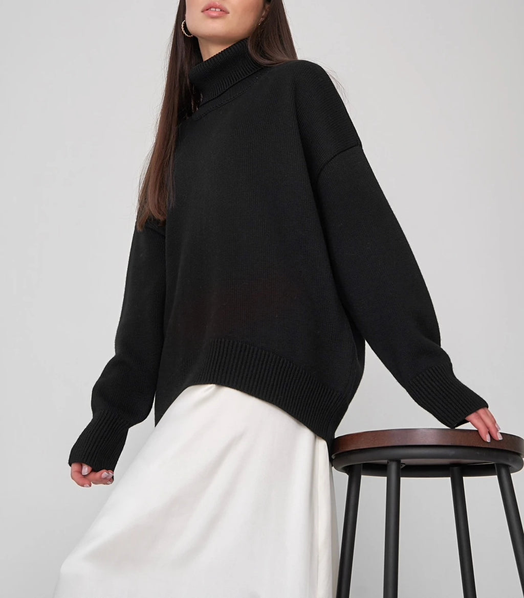 Bornladies Women Turtleneck Sweater CHIC Autumn Winter Thick Warm Pullover Top Oversized Casual Loose Knitted Jumper Female Pull