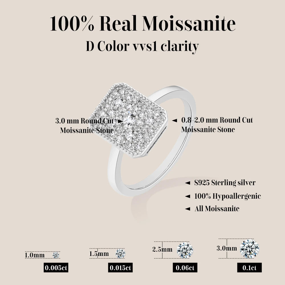 ATTAGEMS Original DVVS1 Moissanite Rings Rectangular Design forWomen 925 Sterling Silver White Gold Engagement Ring Fine Jewelry