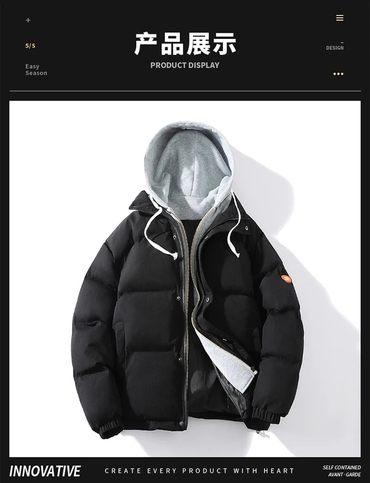 Outdoor Warm Snow Men's Long Coat Parkas Clothes New Fake Two-piece Cotton Jacket Men's Puffer Parka Winter Hooded Jacket
