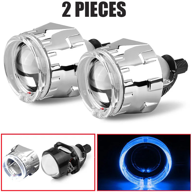 2.5 Inch 80mm LED Halo Angel Eyes Projector Lens High Low Beam Bi LED Lights for H4 H7 9005 HB3 9006 HB4 Car Headlights Retrofit