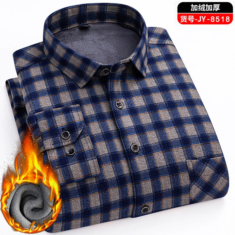 New men's double-sided fleece warm long-sleeved shirt, thickened for winter, cold-resistant, street trend business casual