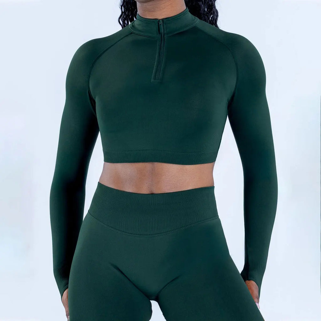 NCLAGEN Crop Zippy Fitness Top Long Women Sleeve GYM Clothes Seamless Running Workout Quick Dry Pilates Sports Yoga Shirt