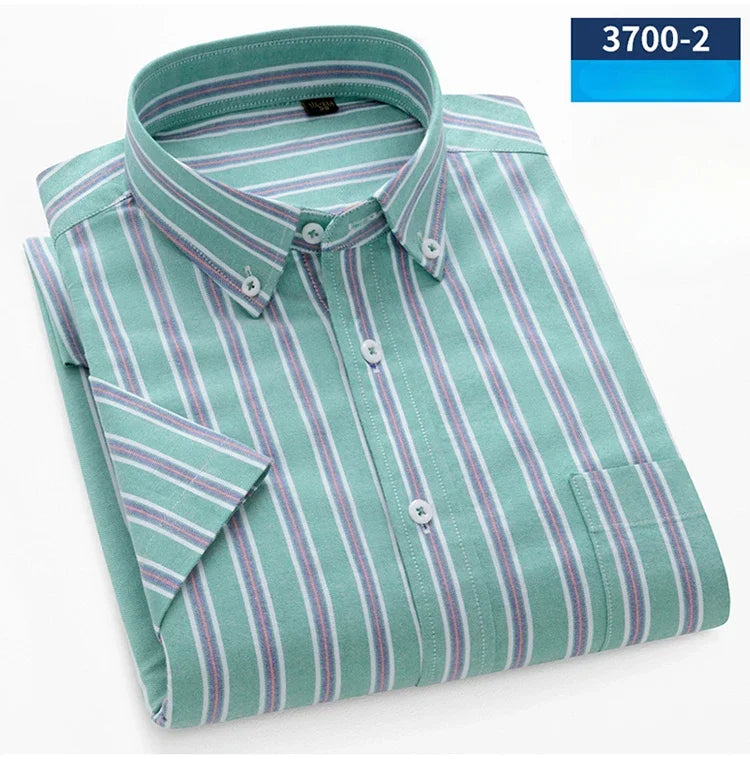 New In Shirt Summer 100%Cotton Short Sleeve Shirts for Men Slim Fit Formal Plain Shirt Designer Plaid Korean Popular Clothes