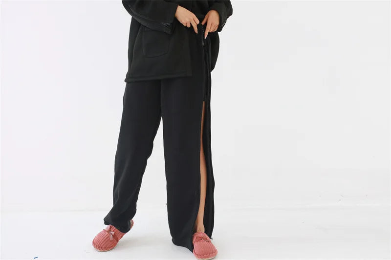 Easy Wear Care Pants for Elderly with Fall/Winter Thin Velvet Paralysis Bedridden Patients and Leg Fracture/Operation Recovery