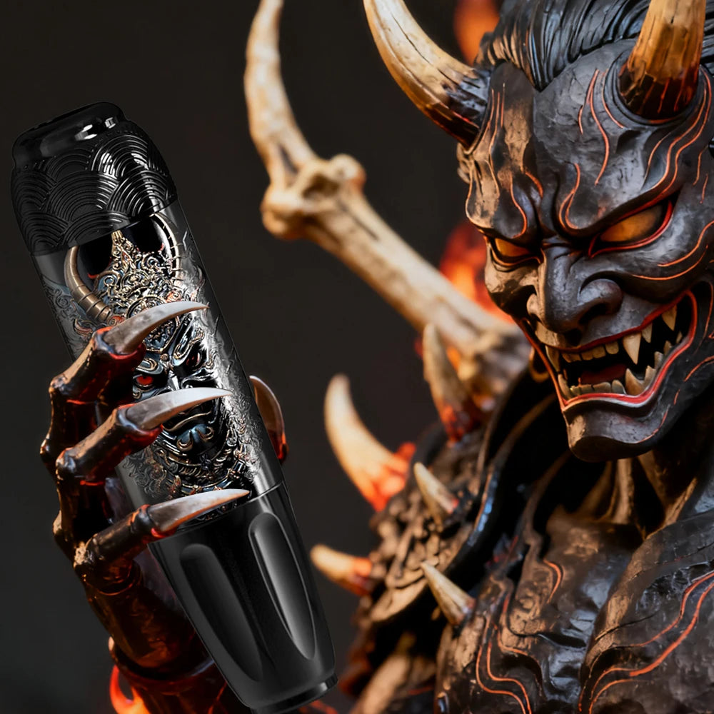 Demon Pattern Wireless Tattoo Pen Kit, LED Screen, 20 Needle Cartridges, Inks  Full Tattoo Accessories