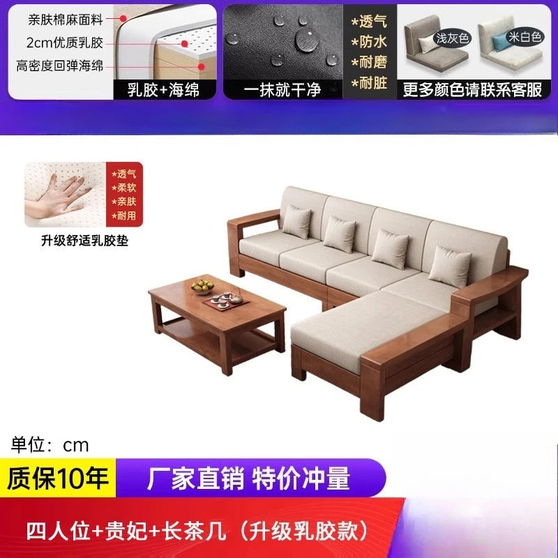 Solid Wood Sofa Living Room Home Use Full Solid Wood Furniture Set Small Apartment Dual-use Natural Wood Sofa Bed