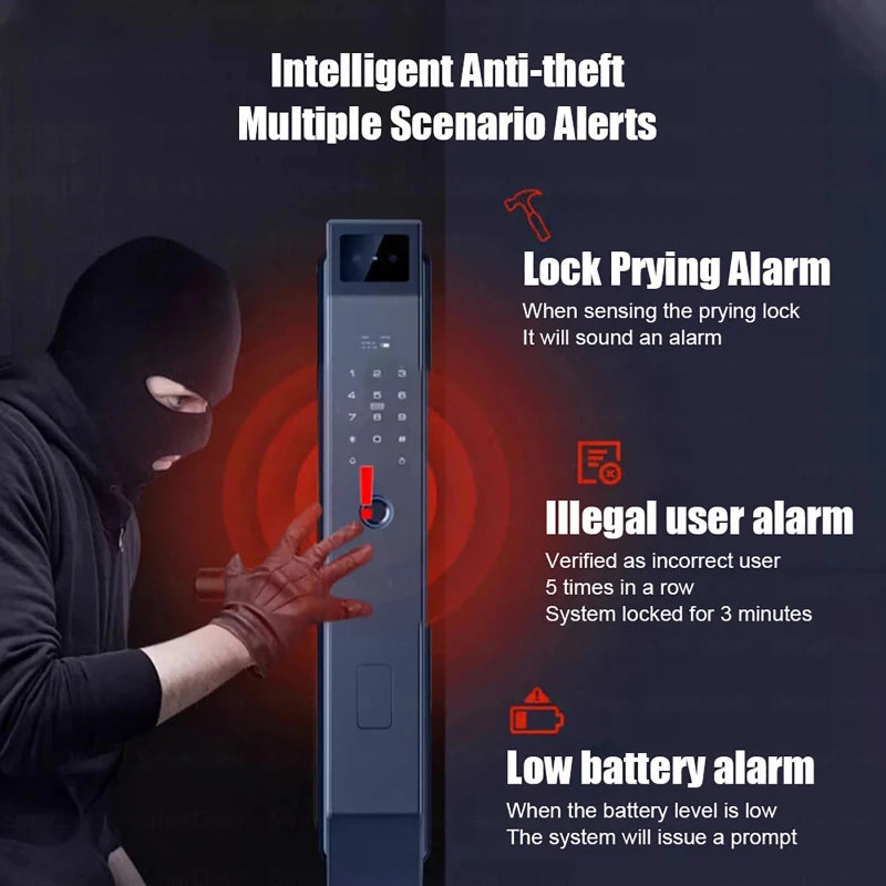 Smart Password Lock with Camera 3D Facial Recognition Electronic Door Lock with Visual Doorbell for Video Surveillance
