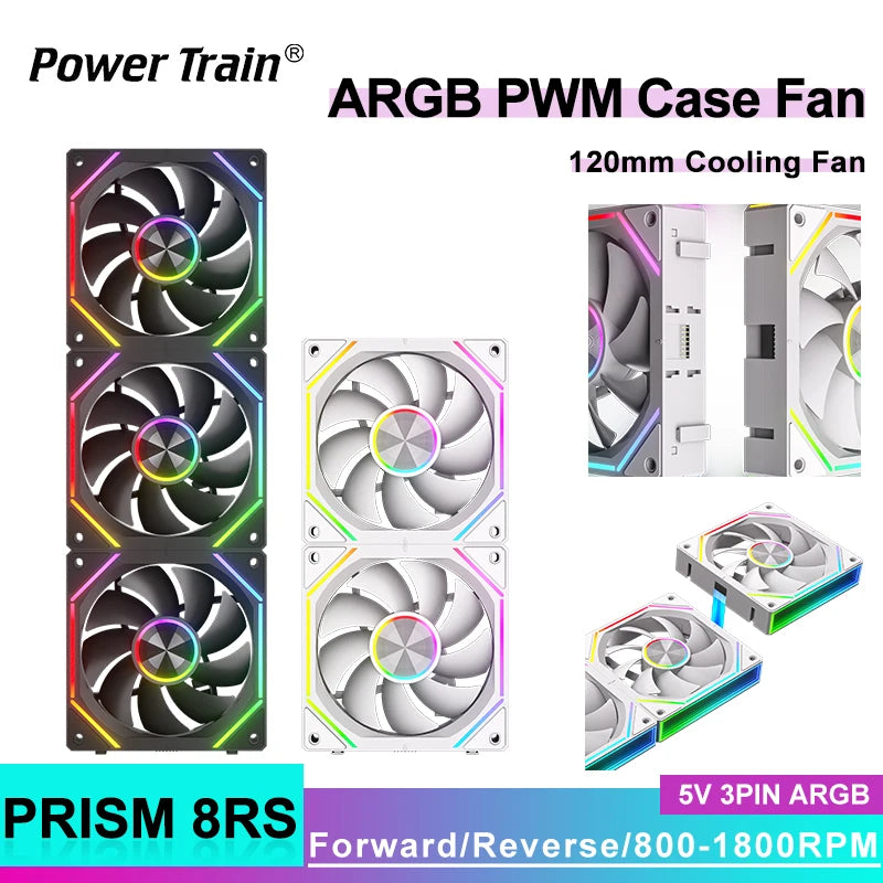 Power Train X-GAMERX PRISM 8RS ARGB Fan 800-1800RPM CPU Cooling Fan PWM Quiet Integrated Building Block Case Fan
