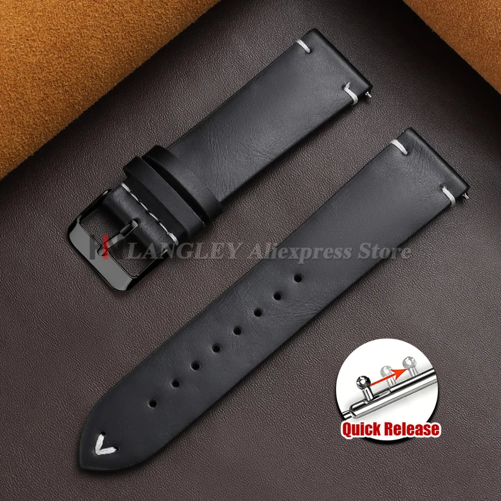 18mm 20mm 22mm Vintage Oil Wax Leather Watch Band Brown Black Cowhide Straps Quick Release Universal Bracelet for Men Wristbands