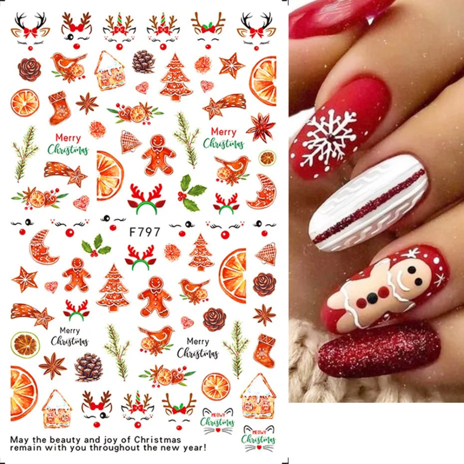 Autumn and Winter Blue Landscape Lines Flowers Birds Butterfly 3D Stickers Nail Art Decals Nail Parts Christmas Nail Stickers
