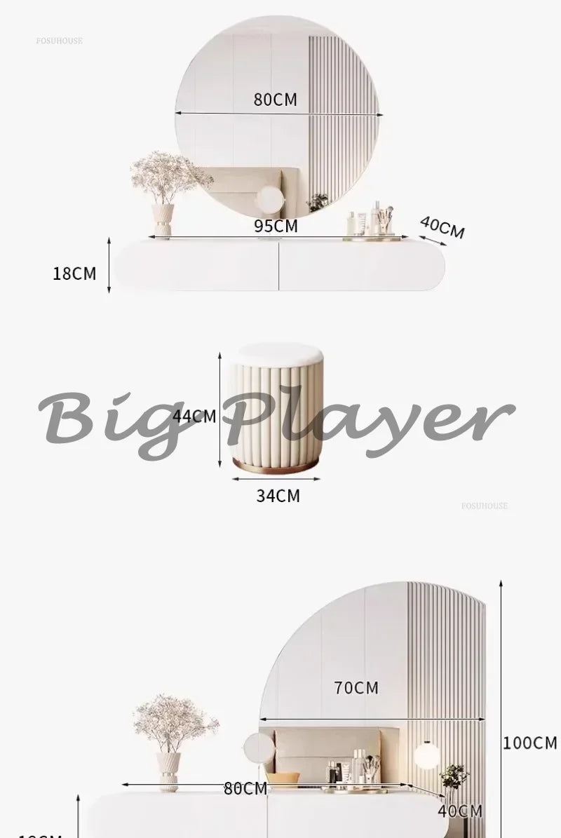 Cream Style Wall Mounted Dressing Table Minimalist Bedroom Furniture Set with Mirror
