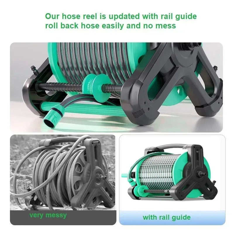 High Quality Mint Blue 20m 30m 40m Portable Plastic Water Hose Reel Garden Hose Reel Cart With Water Gun