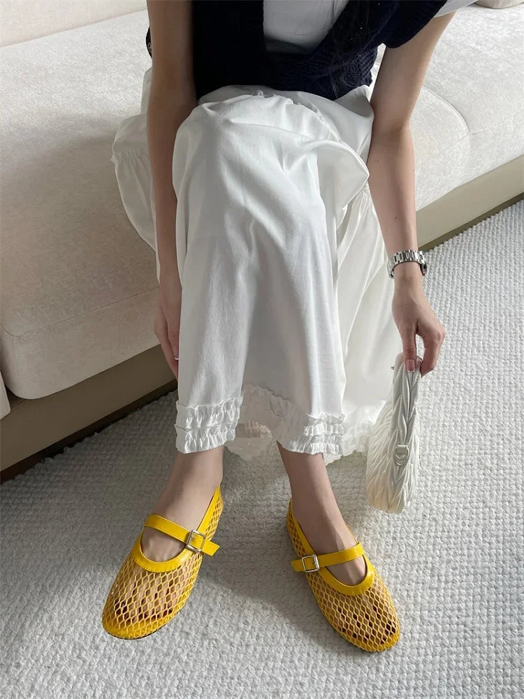 Eilyken Summer Women Cosy Mesh Flat Heels Shoes Round Toe Buckle Strap Casual Ladies Sandals Zapatos De Mujer