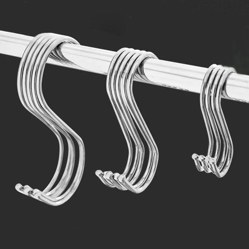 2/10Pcs S-Shape Hook Stainless Steel Clothes Bags Towels Plants Hanging Rack Multi-function Kitchen Bedroom Railing Hanger Hook