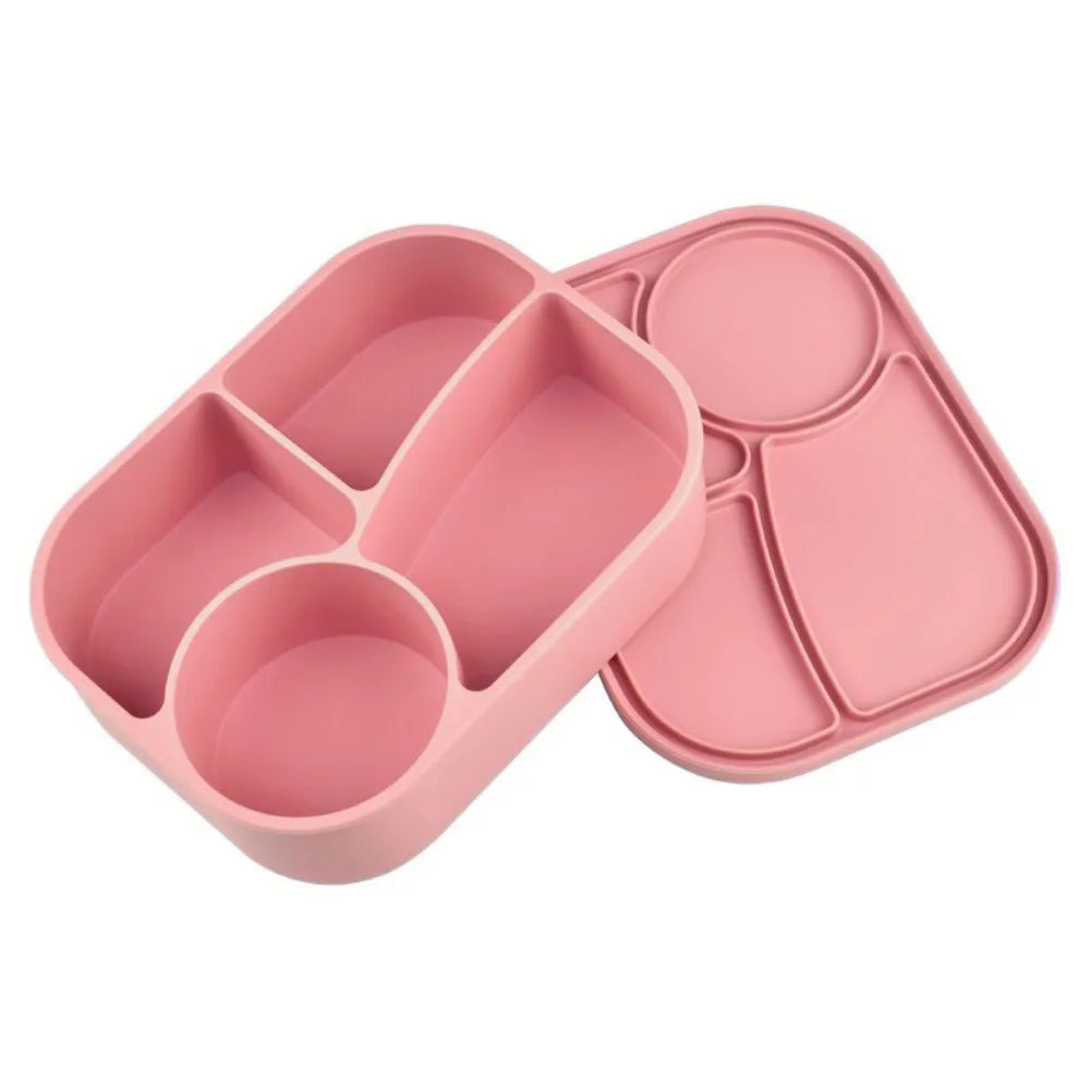 Rectangular Silicone 4 Grid Lunch Box Heat Resistant Leak Proof Lunch Container With Compartments Microwavable Food Box School