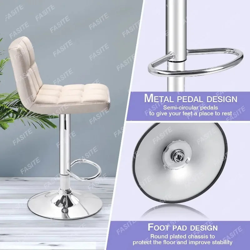 Nordic Modern Square PU Leather Swivel Adjustable Bar Stool, Set Of 2, Bar Stool For Kitchen Counter,Gray