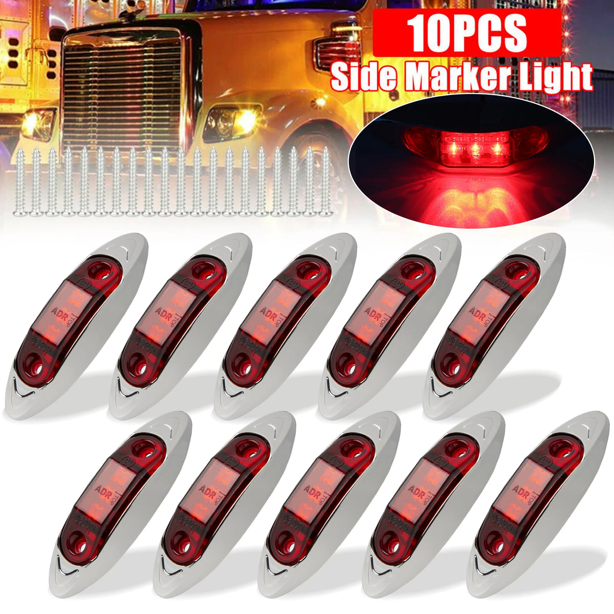 10PCS Universal LED Clearance and Side Marker Lights Piranha styling for Trucks Trailers Boats Cars Bus 12-24V Tail Indicators