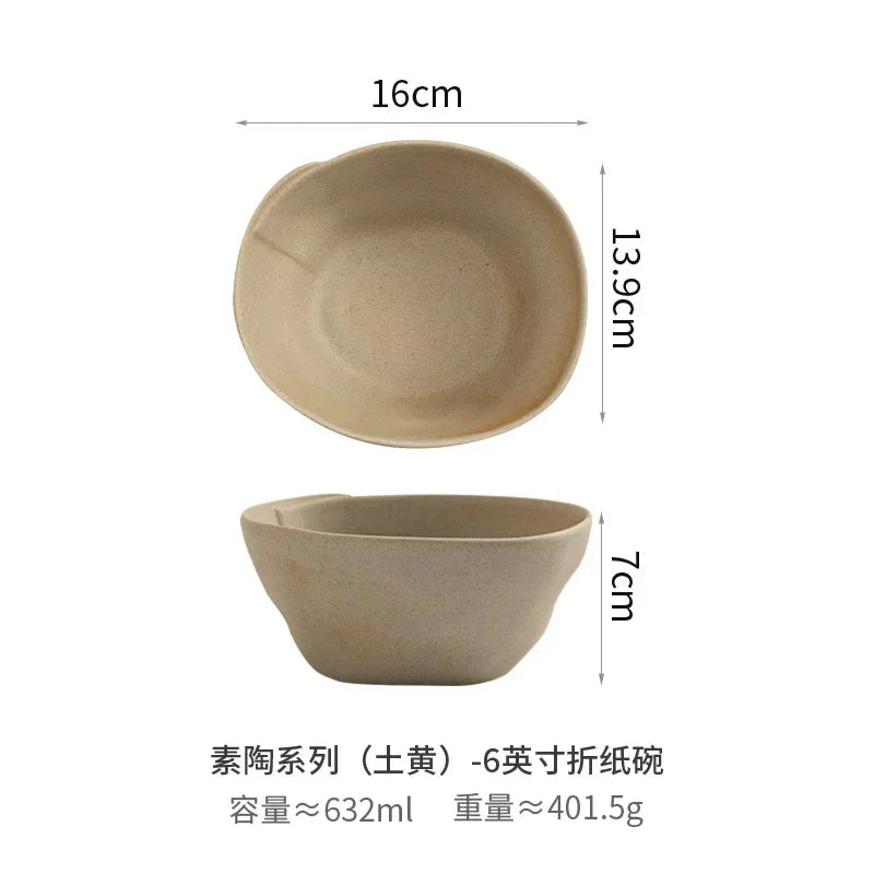 Vintage Coarse Ceramic Bowl, Soup Bowl, Fish Plate, Salad Bowls, Noodle Bowl, Soup Plate, Irregular Tableware, Kitchen Utensils