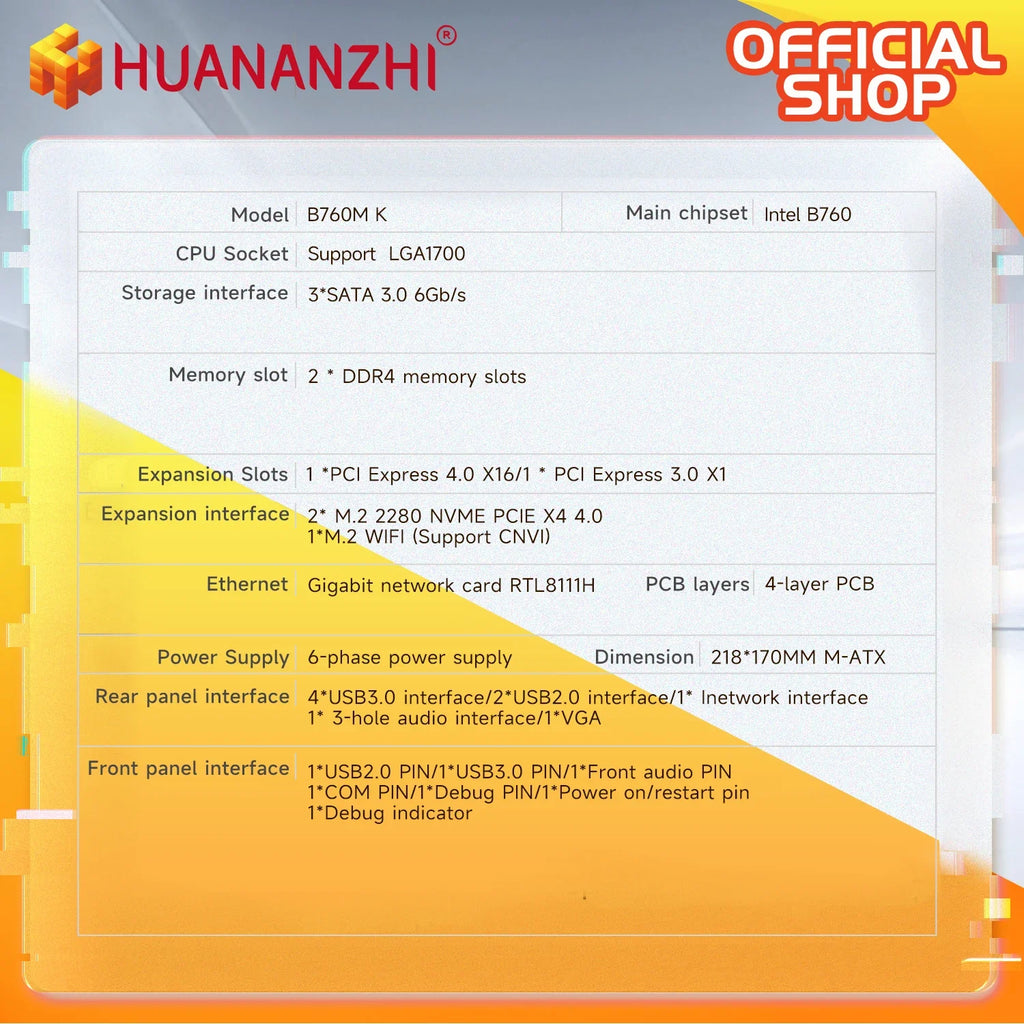 HUANANZHI B760M-K Motherboard Set Intel Core I5 12400F 13400F 14400 CPU DDR4 16GB 32GB RAM DIY Gaming PC Kit Combo